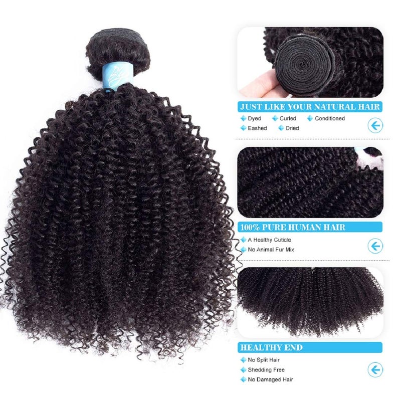 BLY 7A Mongolian Afro Kinky Curly Boho Human Braiding Hair - 3 Bundles Unprocessed Weft Big Hair for African American Women - Natural Color (22/24/26 Inch) - Image 4